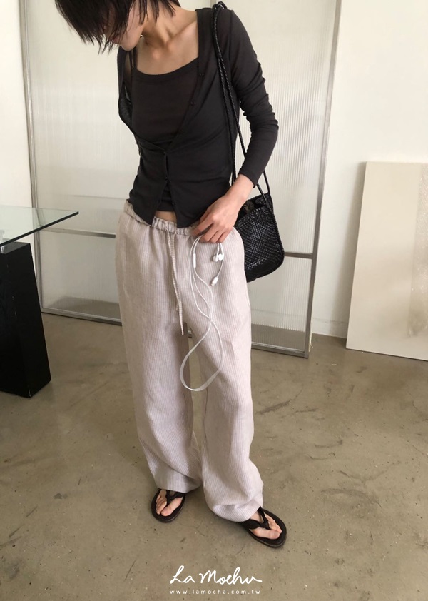 直條紋麻料直筒褲(闆娘.花花清單)